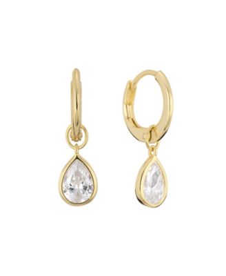Cubic Zirconia Pear Drop Huggie Hoop Earrings