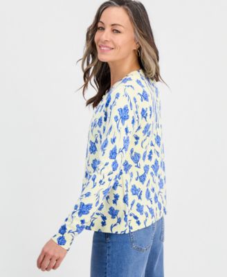Petite Poetic Floral Button-Up Cardigan Sweater