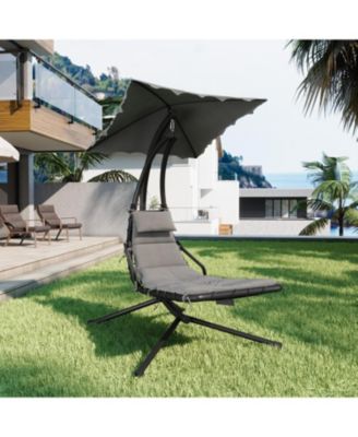 Patio chaise lounger swing chair with canopy and steel frame (60) - Twin