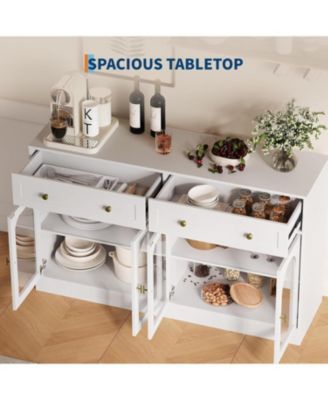 White 55" TV Stand & Sideboard Buffet Cabinet, Storage Solution for Dining & Living Room