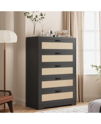 Modern Rattan Dresser for Bedroom, Drawer Storage Chest