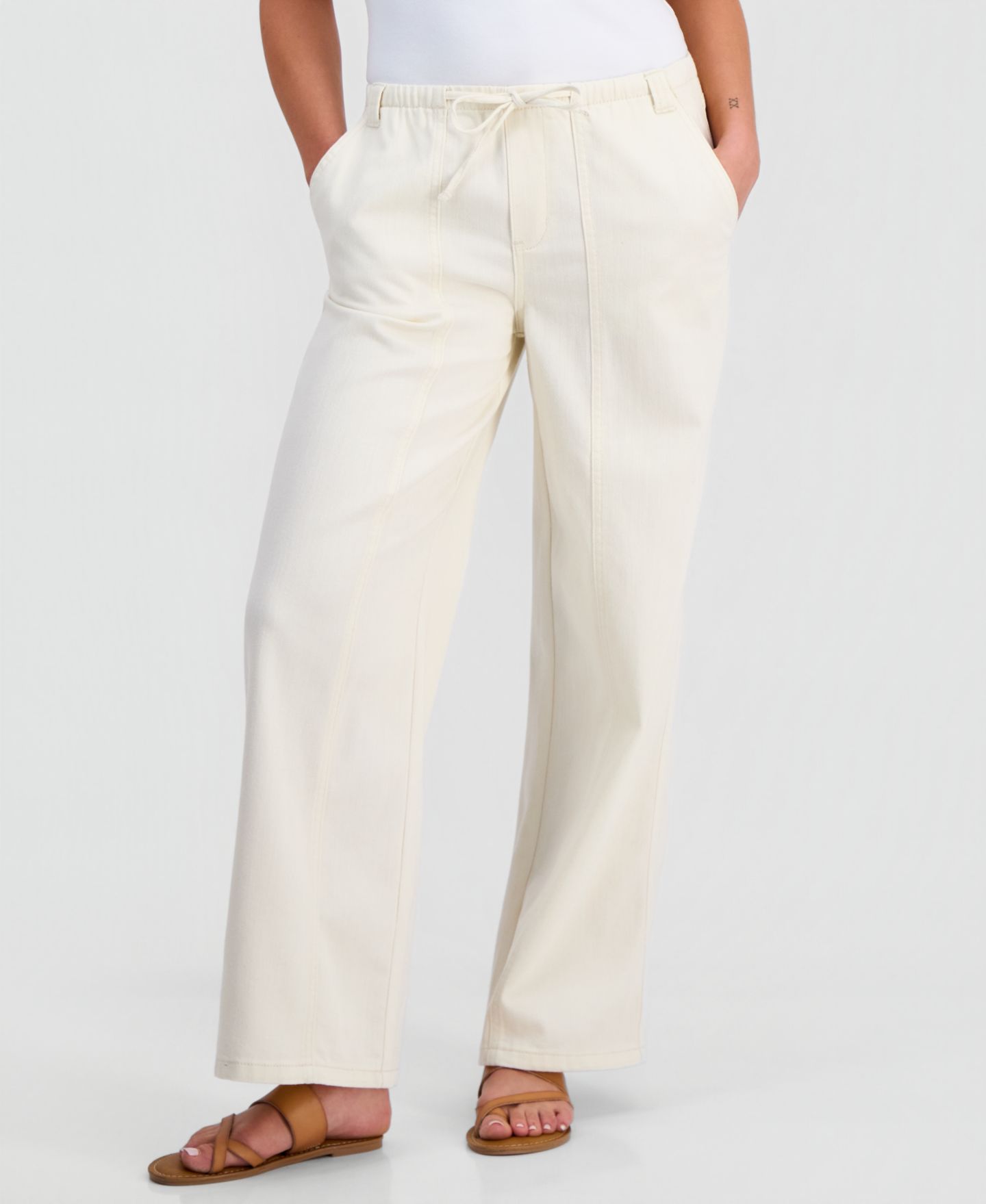 Женские джинсы And Now This Petite Seamed Slouchy Tie-Waist, цвет: Экрю — фото 2