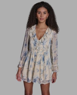 Women's Ruffle Detail V-Neck Mini Dress