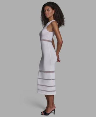 Women's Sheer Detail Crewneck Midi Dress