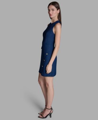 Women's Crew Neck Twill Asymmetrical Sheath Dress