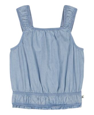 Girls' 7-16 Smocked Waist Square Neck Top