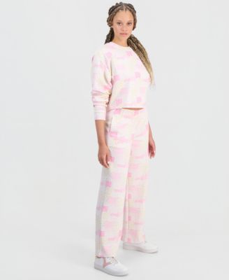 Juniors' High Rise Patchwork Print Sweatpants