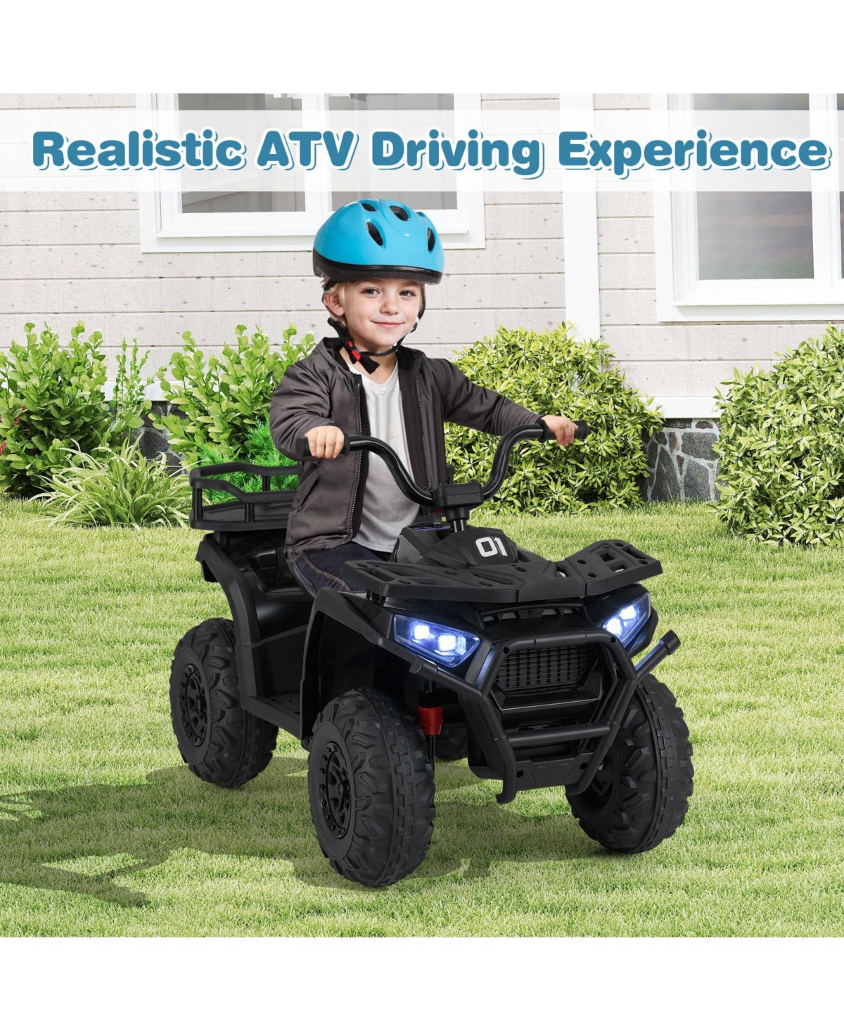 Mecale 24V Kids Ride on Electric Atv Quad Car with Realistic Sounds and Led Lights-Black