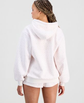 Juniors' Floral Print Logo Hooded Sweatshirt