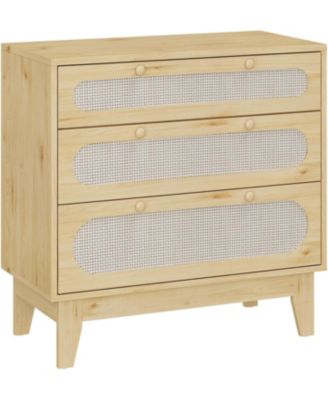 Coffee Brown Rattan 6-Drawer Dresser, Oak Storage Cabinet for Bedroom, Entryway, Closet & Living Room