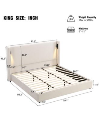 King Size Upholstered Bed Frame with High Wingback Headboard and USB Port