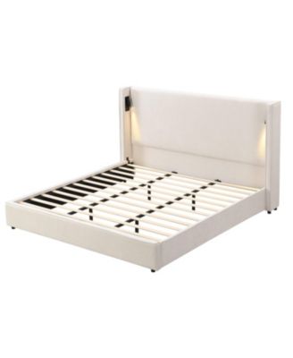 King Size Upholstered Bed Frame with High Wingback Headboard and USB Port