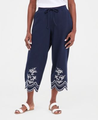 Petite Trim Eyelet Wide-Leg Knit Pants