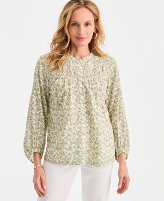 Women's Printed Pintuck-Yoke Blouse