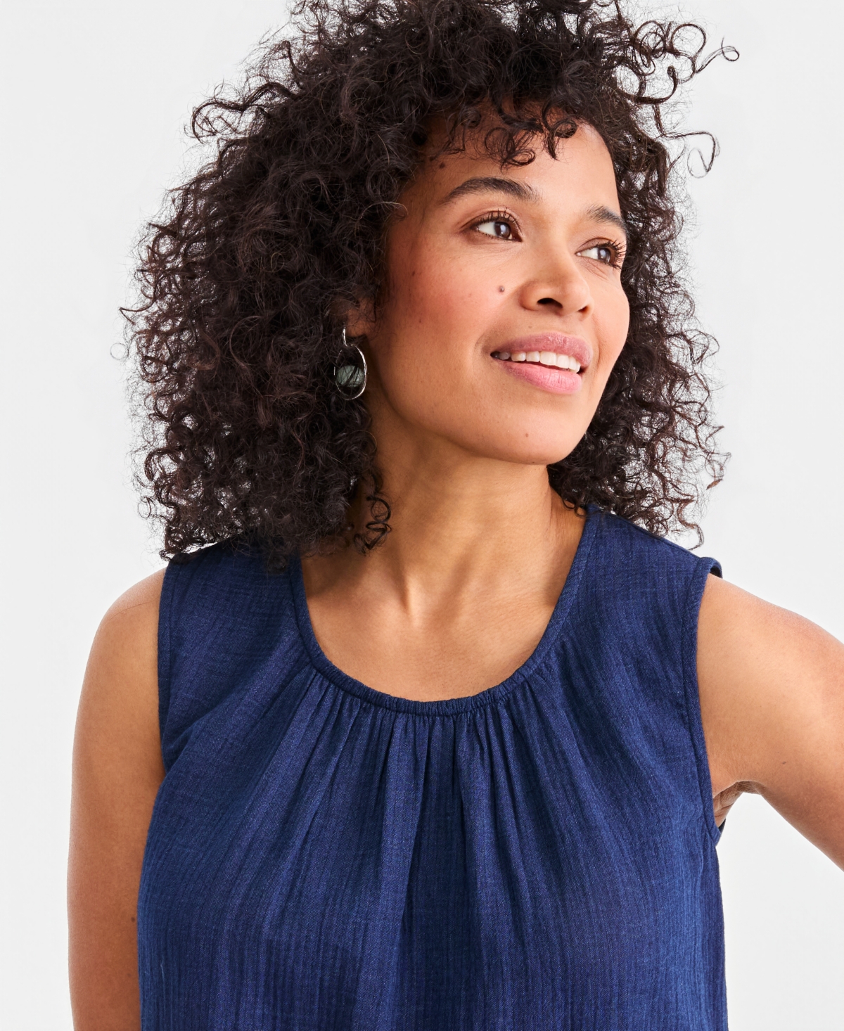 Style & Co Women's Cotton Indigo Gauze Sleeveless Blouse, Macy's Exclusive