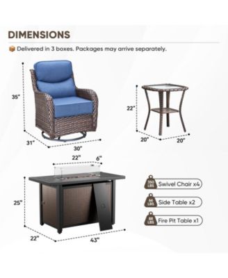 Crescent Brown Wicker Fire Pit Conversation Set with Olefin 6 In. Thick Cushions Patio Swivel Chairs (7-Piece)