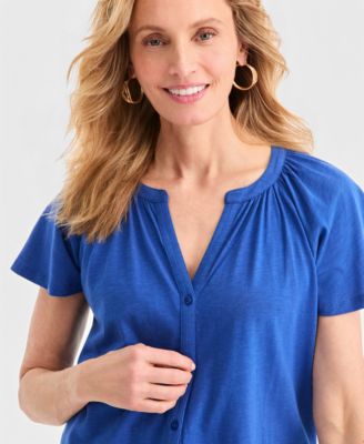 Women's Flutter-Sleeve Button-Front Top