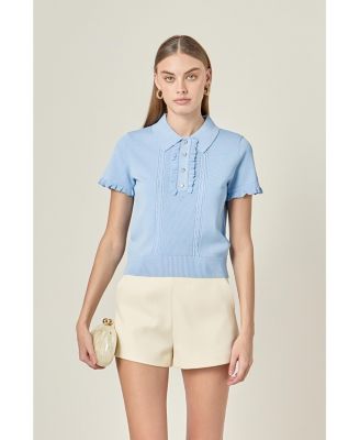 Women's Ruffle Placket Knitted Top
