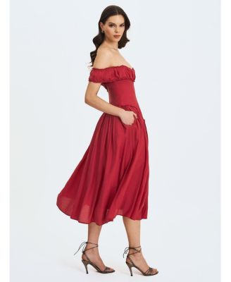Women's Xavy Crimson Off-Shoulder Corset Midi Dress