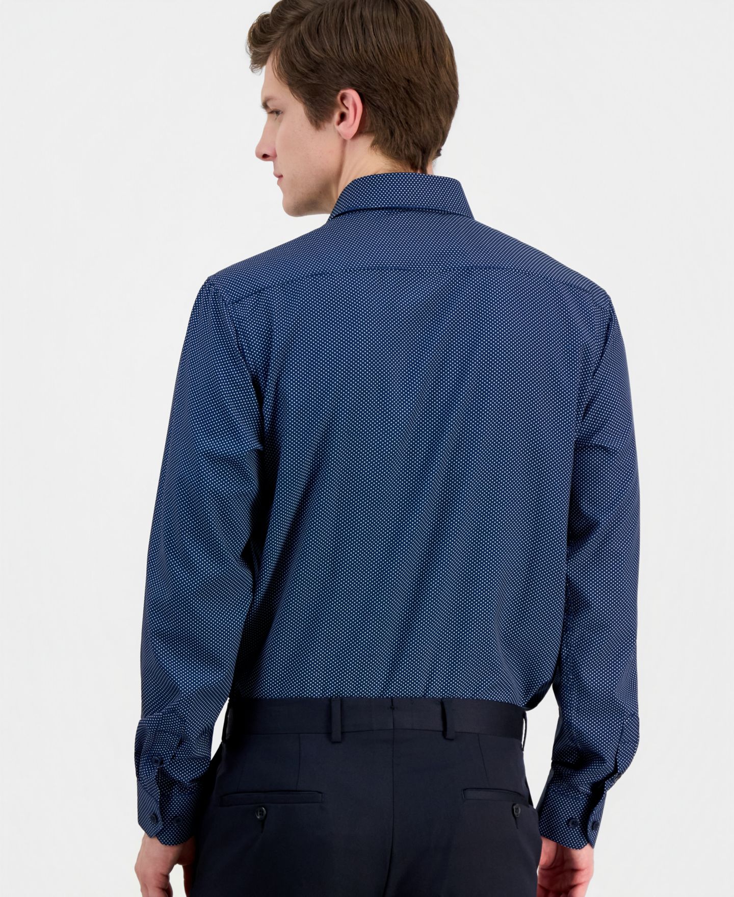 Мужская рубашка Dylan Park Slim-Fit Performance Four-Way Stretch Dress Shirt, цвет: Тёмно-синий — фото 6