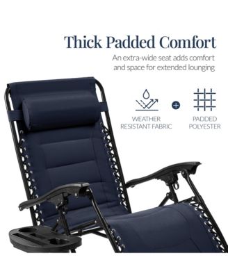 Oversized Padded Zero Gravity Chair, Folding Outdoor Patio Recliner w/ Side Tray