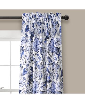 Lush Décor Lush Decor Cynthia Jacobean Room Darkening Window Curtain Panels Pair 52"W x 84"L+2" Blue - Floral Curtains for Living Room - Long Bedroom Curtains