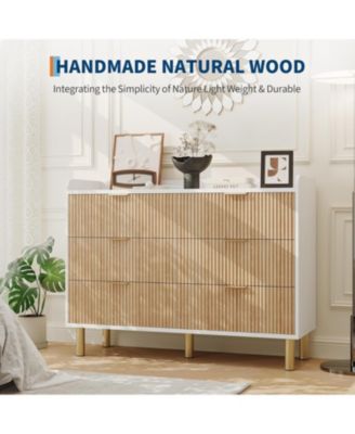 Dresser for Bedroom, 47.2" Fluted Wood Double Dresser with Metal Handles Curved Design Wide Storage Organizer Cabinet