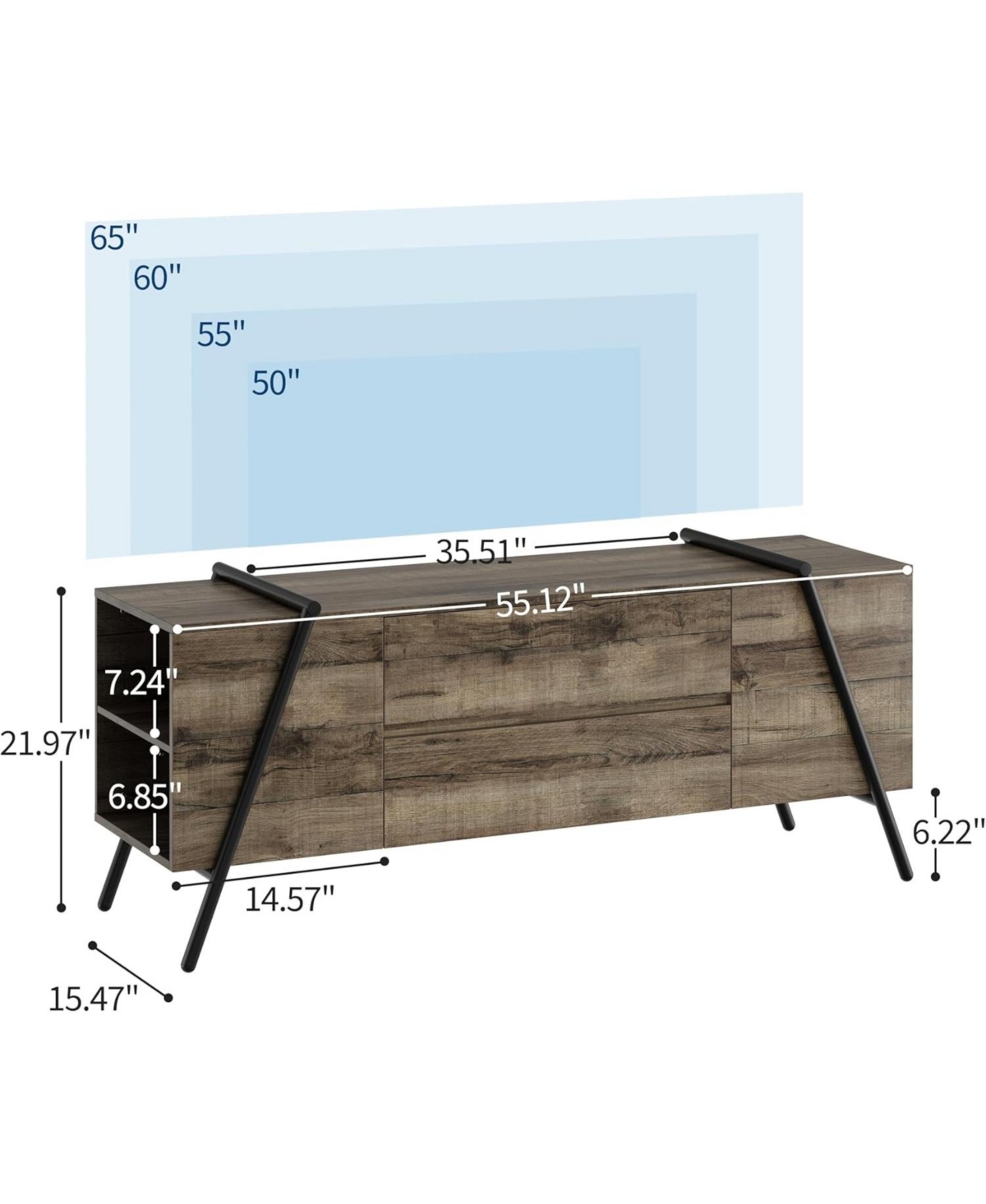 Gaomon Brand 55" Modern Farmhouse Tv Stand, 2 Drawers Adjustable Shelves U-Shaped Metal Legs Entertainment Center