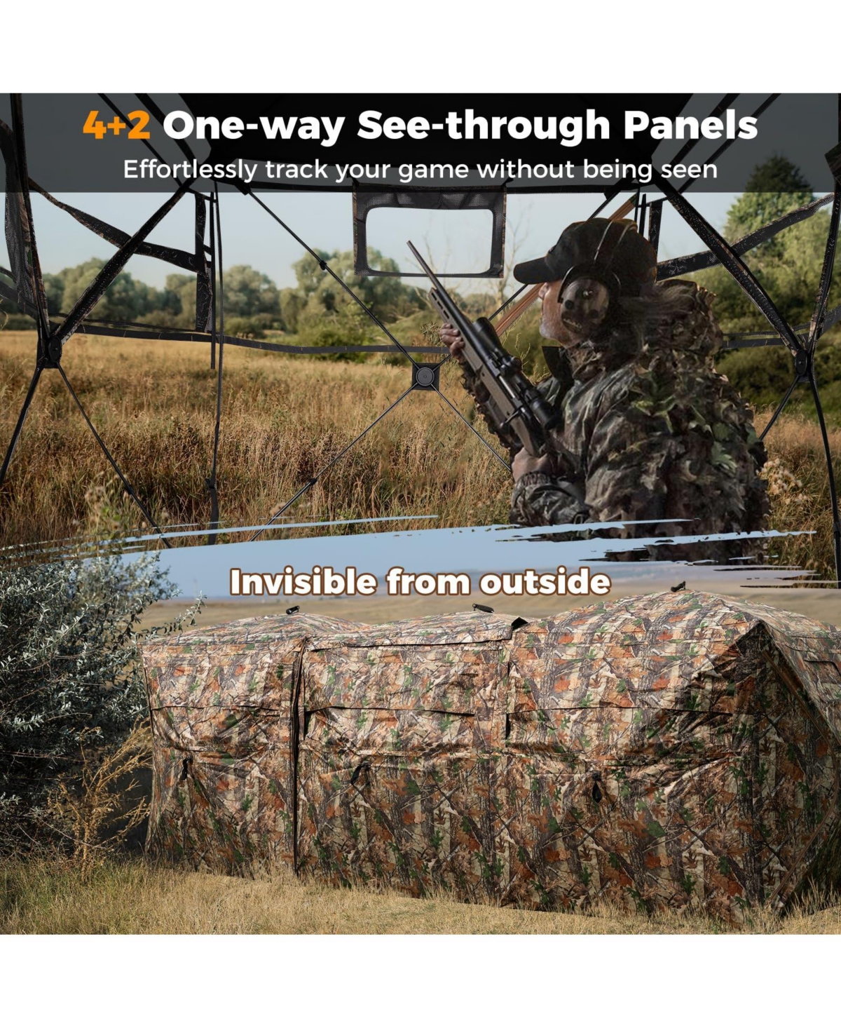 Mecale Double One-Way See-Through Ground Hunting Blinds for 2-6 People, Side-by-Side Shelter