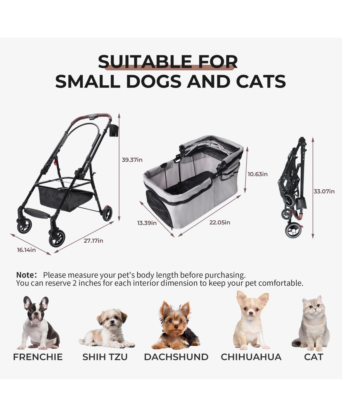 Aostirmotor All-Terrain Pet Stroller with 360° Rotating Wheels & Detachable Carrier, 4-Wheel Foldable Travel System with Storage Bag