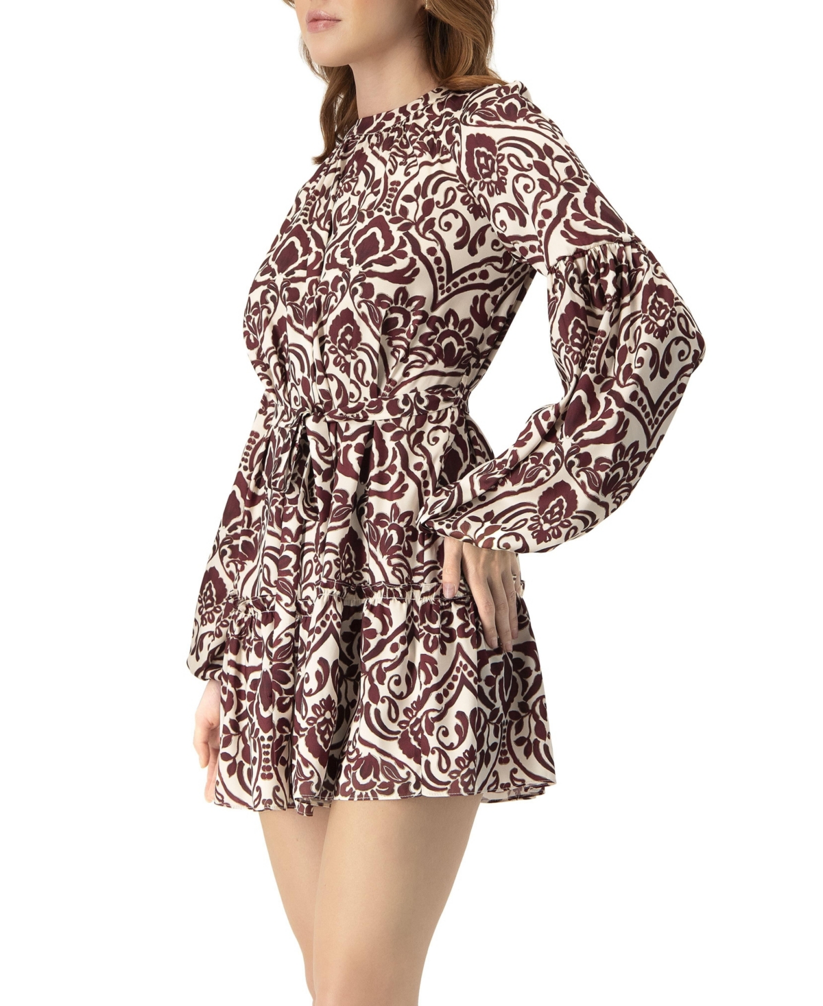 Ivonne Women's Puff Sleeve Abstract Print Short Dress