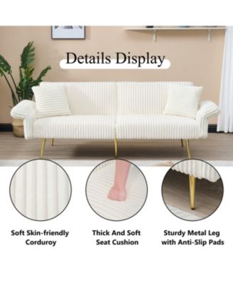 79-Inch Corduroy Sofa Bed Foldable Double Sofa Bed with Adjustable Armrests