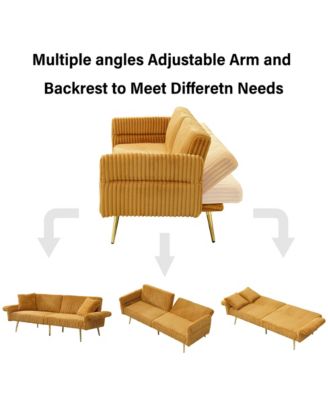 79-Inch Corduroy Sofa Bed Foldable Double Sofa Bed with Adjustable Armrests
