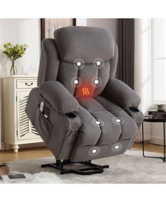 Power Lift Recliner Chair with Heat and Massage Electric Fabric Recliner Chair for Elderly with Side Pocket