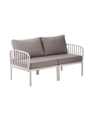 3 Piece Modern Outdoor Patio Sectional Conversation Set with Square Coffee Table Waterproof Thick Cushions White Light Gray for Porch Balcony