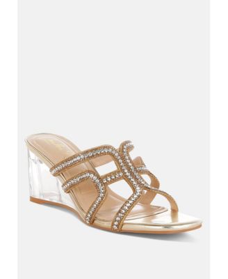 Womens Caqueta Metallic Rhinestone Clear Wedge Sandals