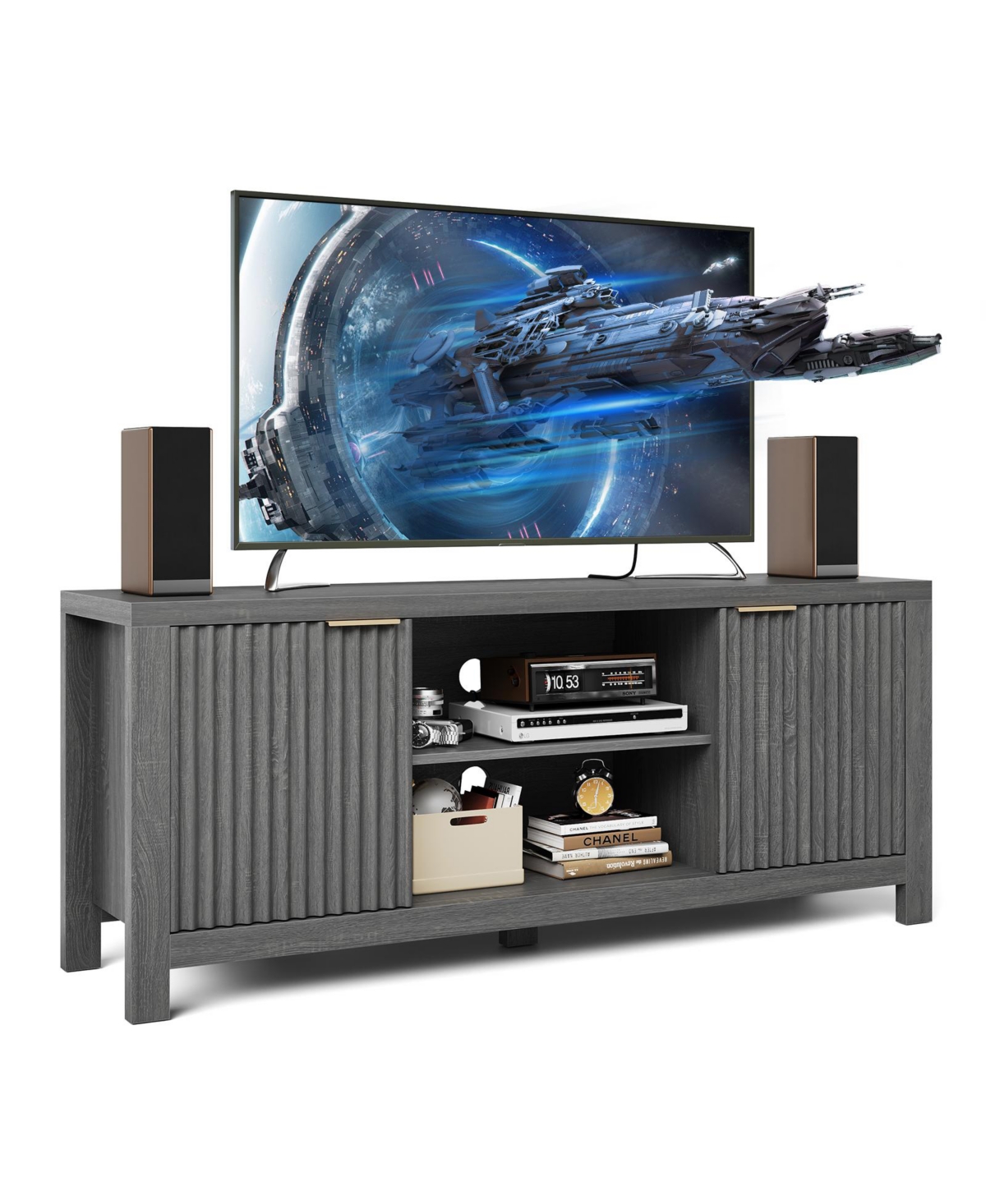 Gaomon Heavy-Duty Tv Stand for 65 Inch TVs, Versatile Entertainment Center with 2 Storage Cabinets & Open Shelves