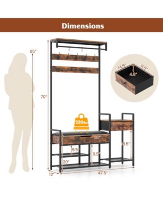 Tall Hall Tree with Bench and Coat Rack for Entryway