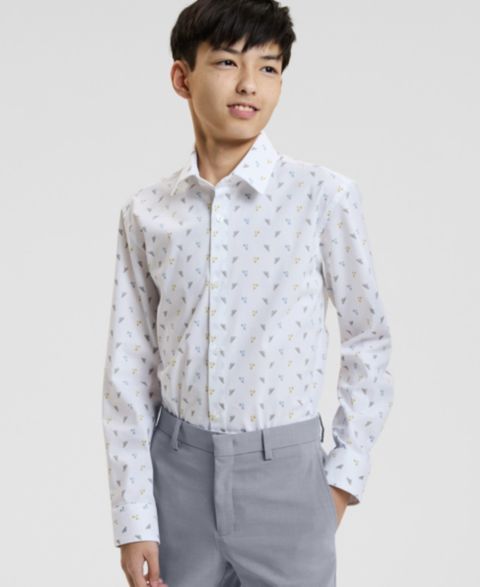 Рубашка Kenneth Cole Reaction City Scape Spread Collar Shirt для мальчиков, цвет: Серый