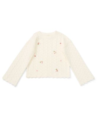 Girls' 7-16 Pointelle Embroidered Sweater