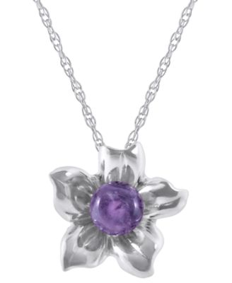 Cape Amethyst (5/8 ct. t.w.) Hibiscus Flower Pendant Necklace in 10k White Gold (Also Available in Multi-Stones)