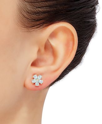 Aquamarine (1-1/3 ct. t.w.) and Diamond Accent Flower Stud Earrings in 14k Yellow Gold