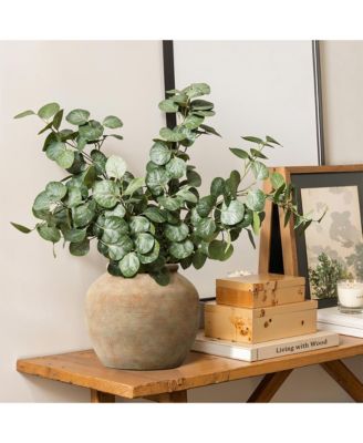 Terracotta 10" Round Vase with Earth Tones, Accent for Farmhouse or Boho Interiors