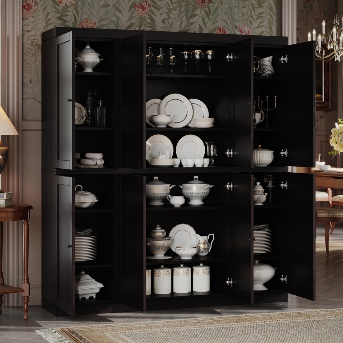 Palace Imports Premium 100% Solid European Oak Hardwood Modular Dining Room Cabinet with Shaker Doors – 64" Wide, 71.5" Tall