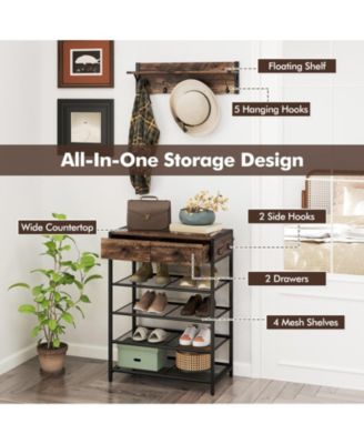 Wall-Mounted Coat Hanger with 5-Tier Shoe Rack