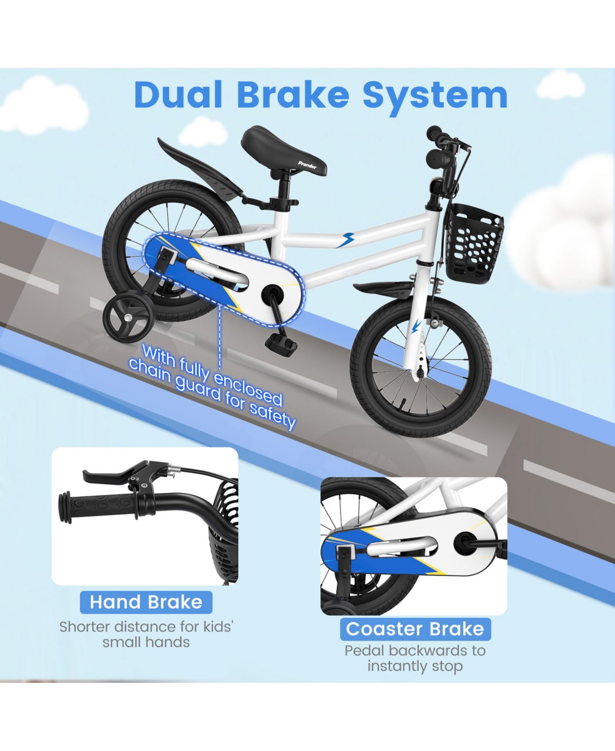 Mecale Kids Bike Adjustable with 2 Training Wheels