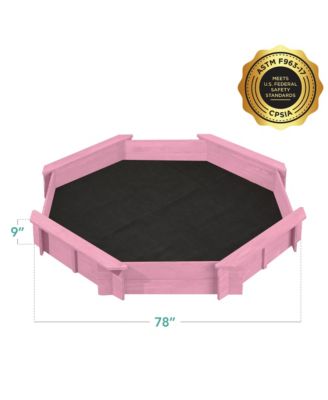 Kid's Octagonal Wooden Outdoor Sandbox w/ Benches, 8 Seats, Cover, XL Sandpit, Liner