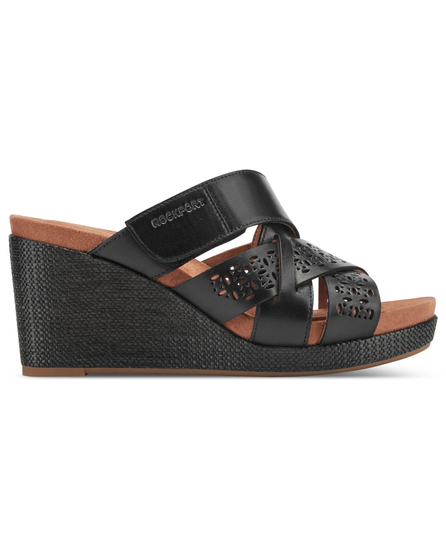 Женские сандалии Rockport Britta Leather Slip-On Wedge, цвет: Чёрный кожаный — фото 2