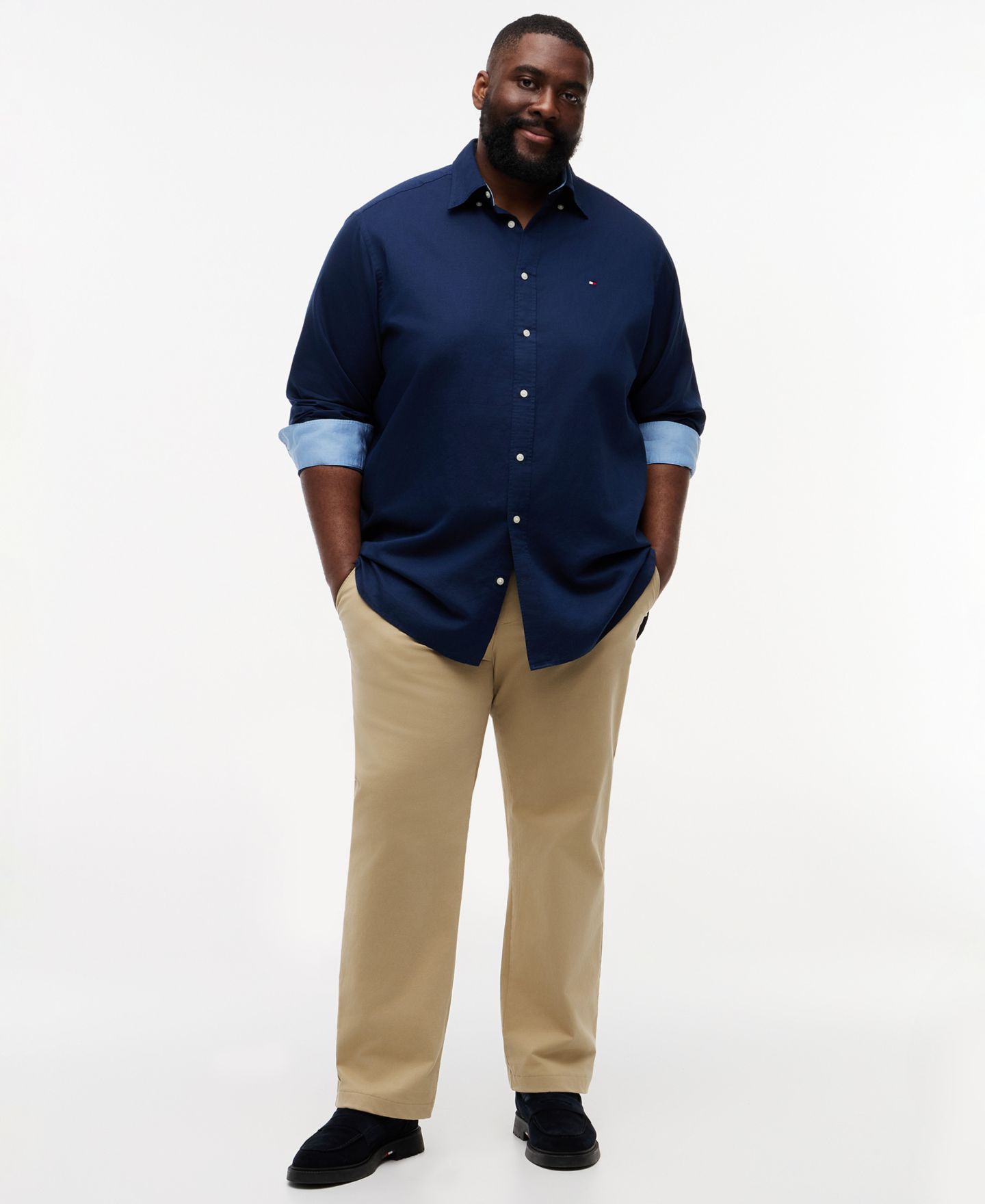 Мужская рубашка Tommy Hilfiger Big & Tall 100% Linen Button-Down, цвет: Карбоновый тёмно-синий — фото 2