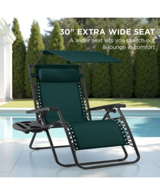 30" Extra Wide Folding Zero Gravity Patio Lounge Chair w/Adjustable Canopy Shade